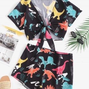 Dinosaur crop top and shorts 2 piece set